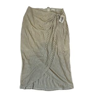 Faux Wrap Striped Midi Skirt